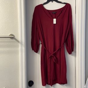 Banana Republic Burgundy Long Sleeve Tie-Waist Dress